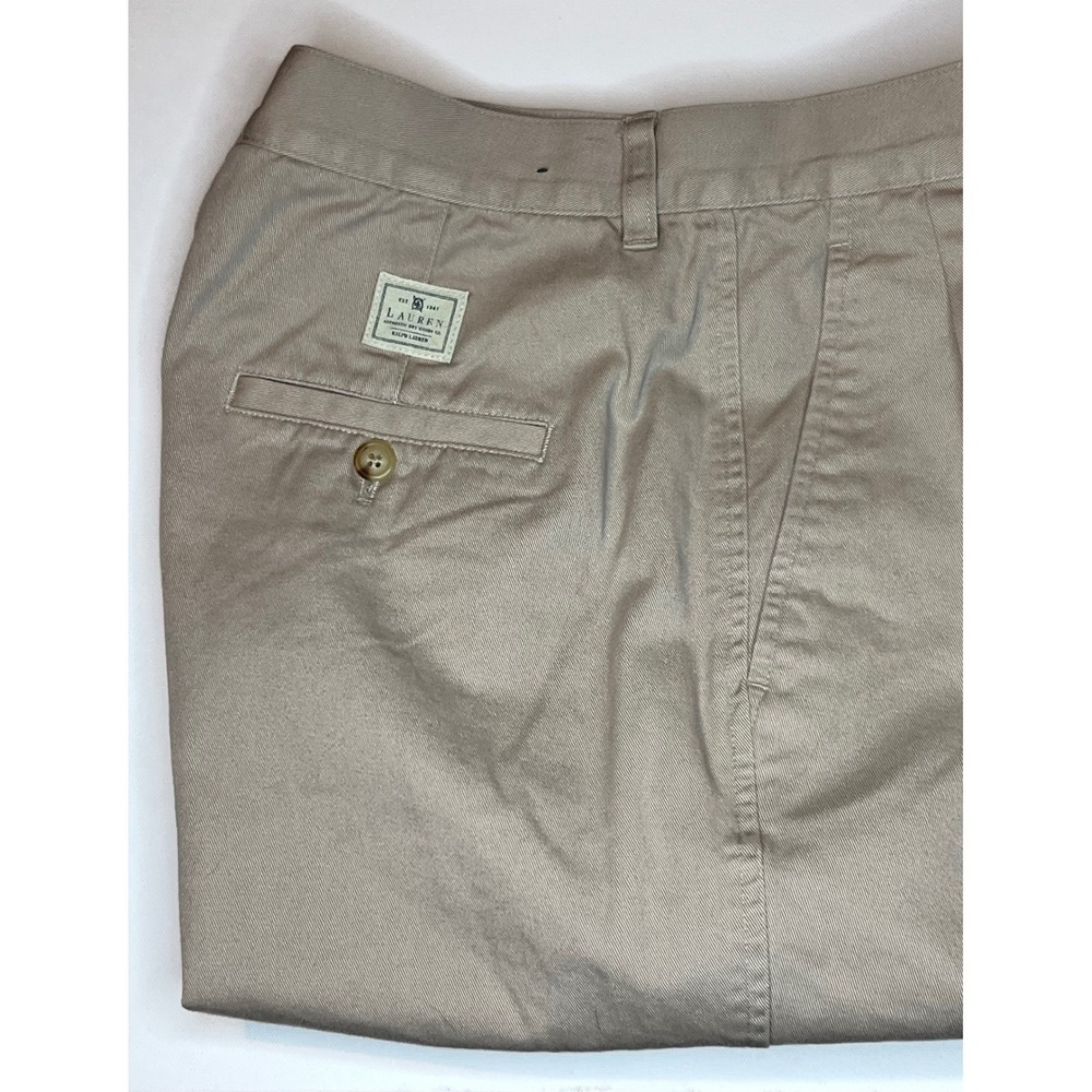 Vintage Lauren Ralph Lauren Khaki Chinos Pleated Cotton Pants Tan 12P 90s Petite